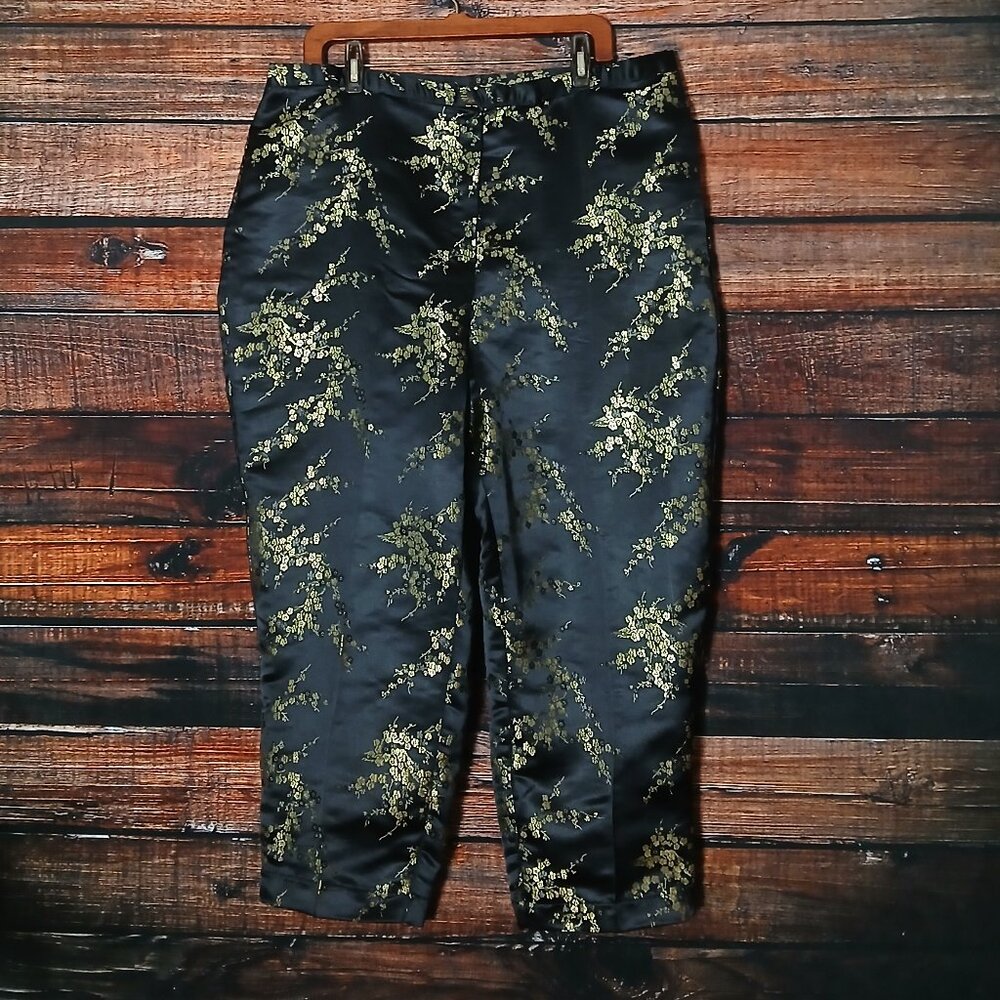 Savion Vintage Pants Plus Size 24 W Capri High Rise Asian Satin Jacquard US Made
